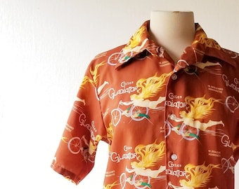 70s Disco Shirt | Cycles Gladiator | Novelty Print Shirt | S M