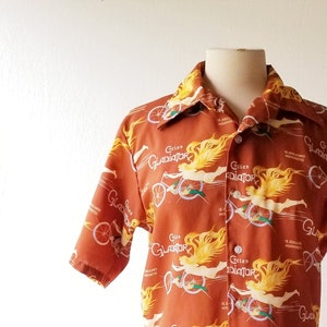 70s Disco Shirt Cycles Gladiator Novelty Print Shirt S M image 1