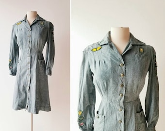 Vintage Girl Scout Uniform | 1940s Dress | Girl Scout Dress | XS