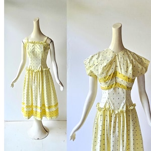 Gele jurk uit de jaren 50 | Zaailingprint | Jurk met top | XXS XS