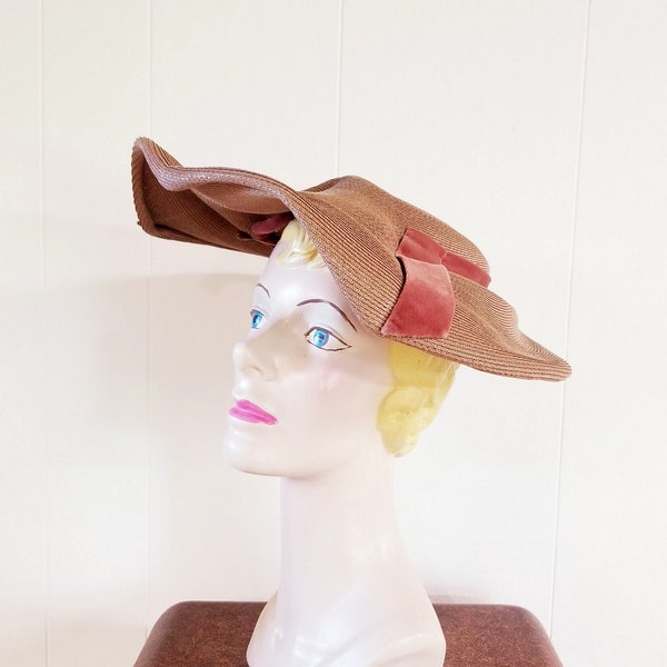 Vintage 1940s Hat | Picture Hat | Cartwheel Hat