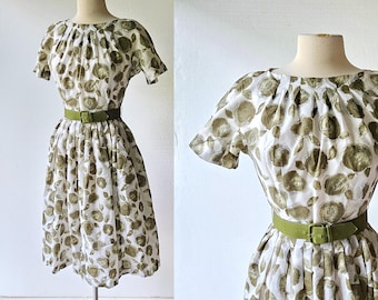 50s Floral Dress | Olive Rose | 1950s Dress | XS