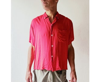 Vintage 1950s Shirt | Red Shirt | Oxford Shirt | Large L