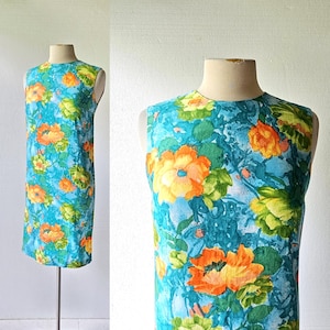 60s Cotton Dress | Floral Print Dress | 1960s Dress | XS