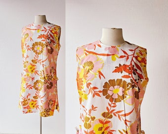 60s Scooter Dress | 1960s Floral Dress | Large L