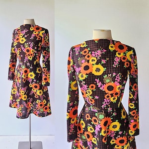 1960s Mod Dress | Black Floral Dress | 60s Dress | XS