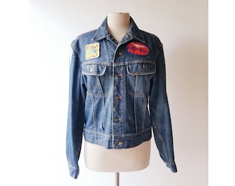 Lee Denim Jacket | 70s Denim Jacket | Jean Jacket with Patches | M L