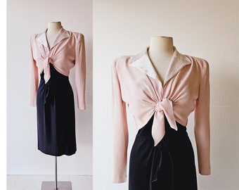 Vintage 1940s Dress | Sugarpuss O'Shea | Pink and Black Dress | XS