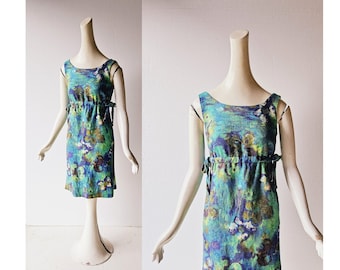 60s Hawaiian Dress | Waterflowers | 1960s Sundress | XS