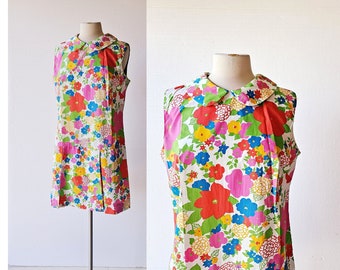 60s Scooter Dress | Floral Print Dress | 1960s Dress | Large L