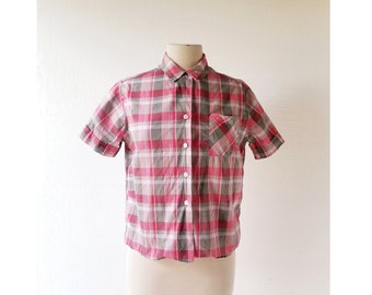 Vintage 1950s Blouse | Plaid Shirt | 50s Blouse | Large L