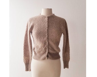 Vintage 1950s Cardigan | Brown Wool Sweater | 50s Cardigan | XS