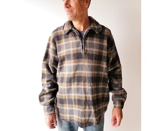 Vintage Plaid Shacket | 60s Shirt | Pullover Shirt | Large L