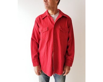 Vintage 1950s Shirt | Red Wool Shirt | 50s Shirt | XL
