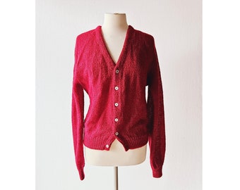 60s Mohair Cardigan | Cranberry Sweater | Fuzzy Mohair Sweater | Medium M