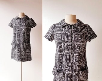 Vintage 60s Dress | Dutch Garden | Zip Front Dress | S M