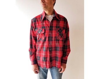 Vintage Plaid Shirt | Red Plaid Shirt | 70s Shirt | Large L