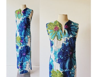 Hawaiian Maxi Dress | Alice Polynesian | 1960s Dress | Medium M