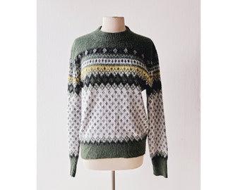 Vintage 60s Sweater | Fair Isle Sweater | Fuzzy Sweater | M L