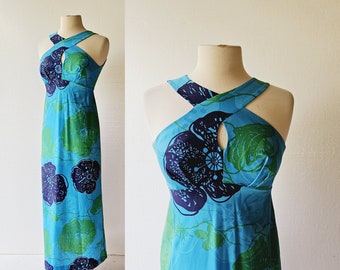 Vintage Hawaiian Dress | Malihini | Halter Maxi Dress | XS