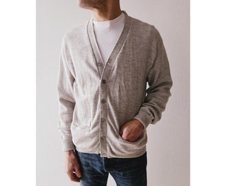Vintage 1950s Cardigan | Gray Wool Sweater | Grandpa Cardigan | L XL