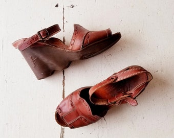 70s Famolare Shoes | 1970s Wedge Sandals | Size 7