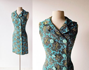 60s Sheath Dress | Paisley Dress | 1960s Dress | XXS