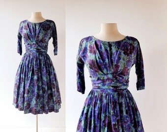 1950s Floral Dress | L'Heure Viole | 50s Dress | XS S