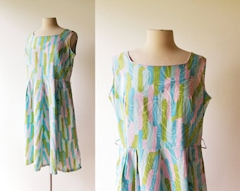 Vintage 1960s Dress | Pastel Paisley | 60s Dress | Large L
