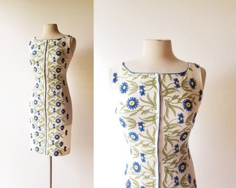 50s Sheath Dress | Floral Embroidered Dress | 1950s Dress | XS