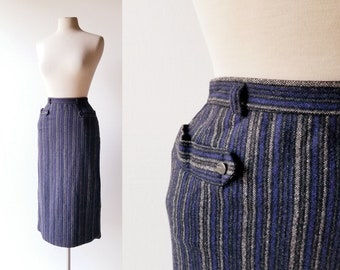 Vintage 1960s Skirt | Striped Skirt | Wool Skirt | 25" Waist