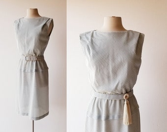 Vintage 50s Dress | Sail Away | Blue Striped Dress | S M