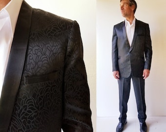 Vintage Tuxedo Suit | 1960s Suit | Satin Suit | 42 L