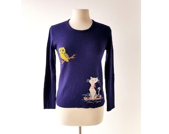 The Owl and the Pussycat | Novelty Sweater | 70s Top | XS S