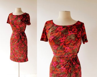 50s Floral Dress | Flores Rosas | 1950s Dress | XXS