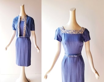 50s Dress Set | Cornflower Blue Dress | 1950s Dress | XS