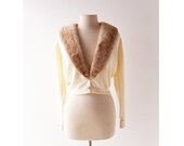 Pringle Cashmere Sweater 1950s Cardigan Fur Collar Cardigan Medium M