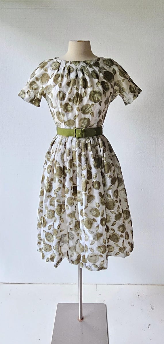 50s Floral Dress | Olive Rose Dress | 1950s Dress… - image 4