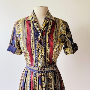 Vintage 1960s Dress Batik Dress Shirtwaist Dress Small S image 6