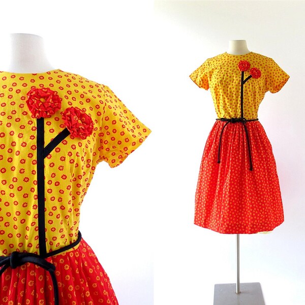 Swirl Wrap Dress / 60s Floral Dress / Swirl Dress / Vintage 1960s Dress / M L