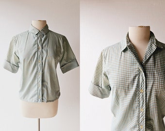 Vintage Gingham Blouse | 1960s Blouse | 60s Shirt | Small S