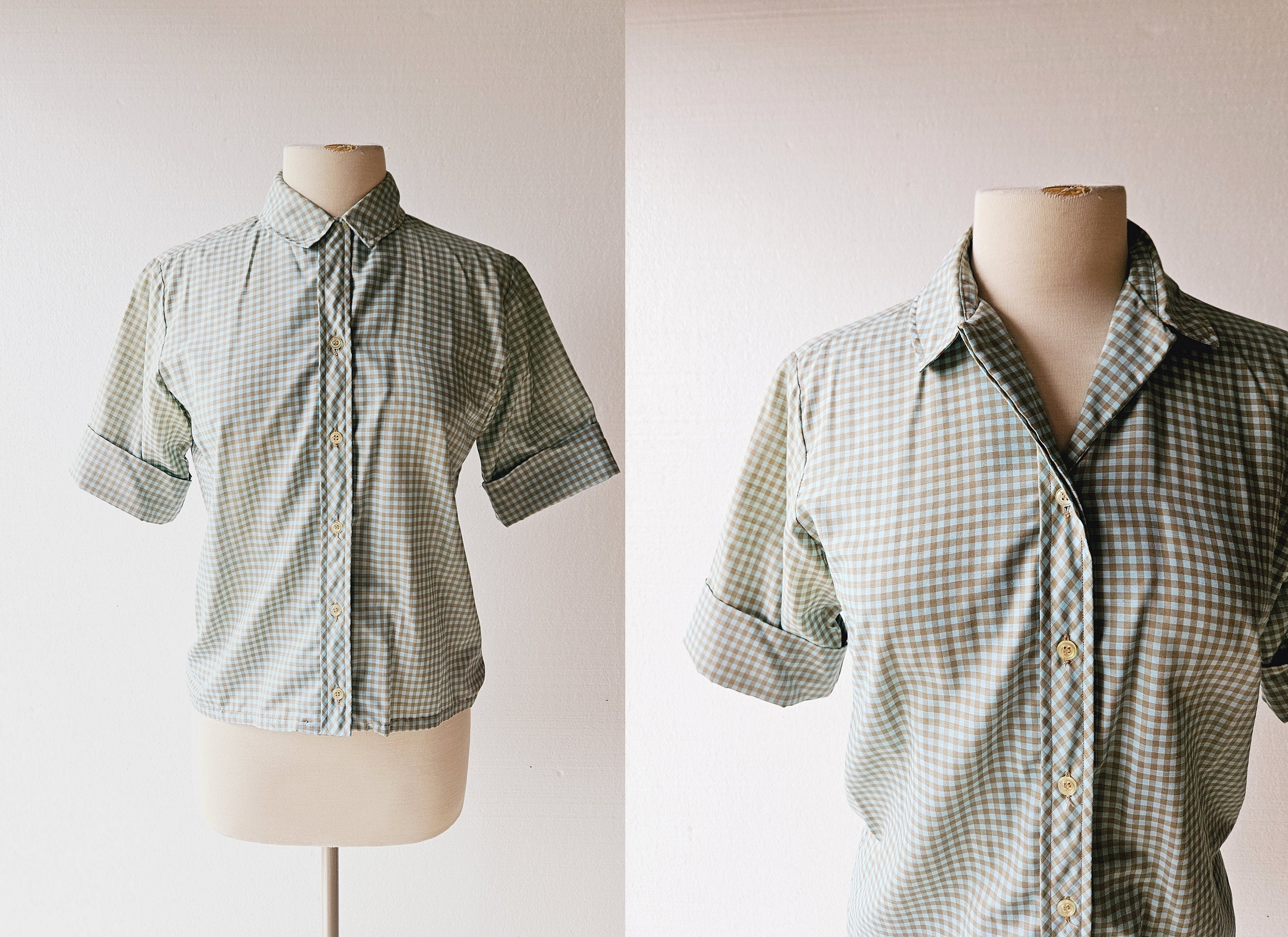 Blue Gingham Blouse - Etsy Blue Gingham Blouse - Etsy