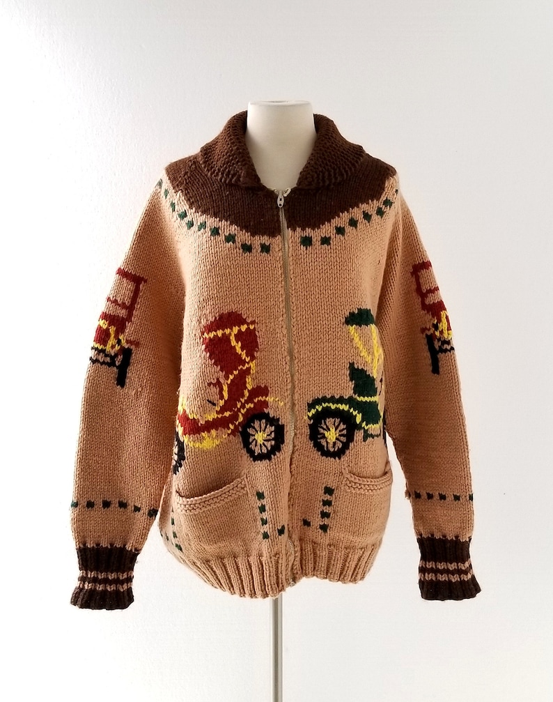 Vintage Cowichan Sweater 1950s Cardigan Novelty Sweater Etsy