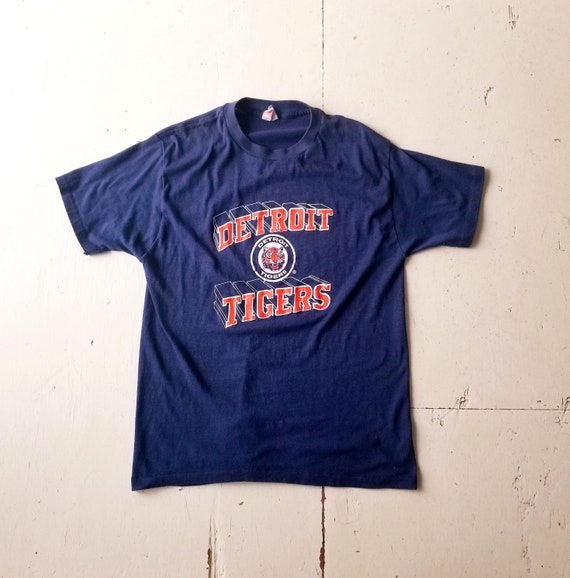 Vintage Detroit Tigers T-shirt Tee RARE Gray L 50/50 Cotton 