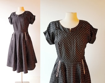 Vintage 1950s Dress | Semi Sweet | Taffeta Dress | Medium M