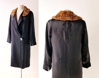 Vintage 1920s Coat | Flapper Coat | Fur Collar Coat | XS