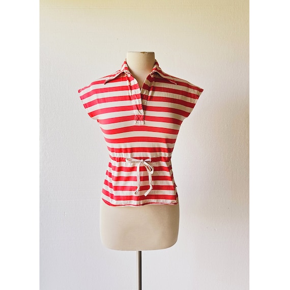 Vintage 60s Top | Red Stripe Shirt | 1960s Top | … - image 1