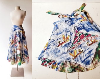 50s Mexican Skirt | Acapulco Skirt | Handpainted Skirt | 26"-27" Waist