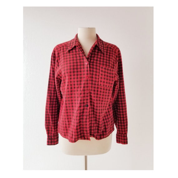 Red Flannel Shirt | 50s Blouse | 1950s Flannel Shi