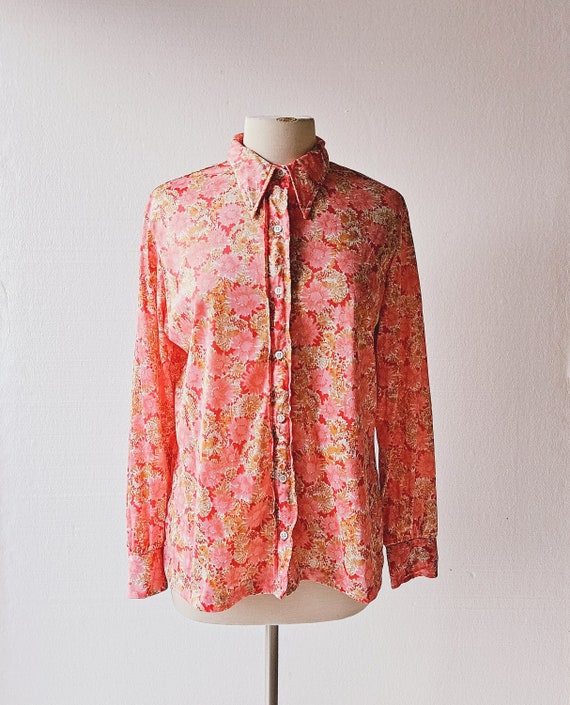 Vera Neumann Shirt | 1970s Blouse | Floral Print S